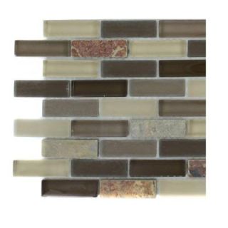 Splashback Tile Tectonic Brick Multicolor Slate and Khaki Blend Glass Tiles   6 in. x 6 in. Tile Sample R6C6