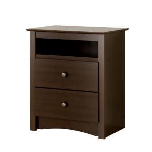 Prepac Fremont Espresso 2 Drawer Tall Nightstand with Open Cubbie EDC 2428