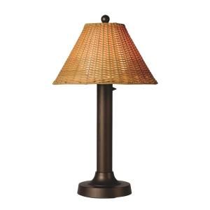 Patio Living Concepts Tahiti II 34 in. Outdoor Bronze Table Lamp with Antique Honey Wicker Shade 18257