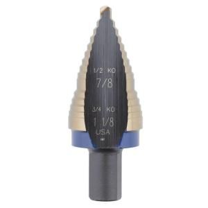 Irwin 7/8 in. 1 1/8 in. 2 Hole Sizes Step Drill for 1/2 in. and 3/4 in. KO #9 10239CB
