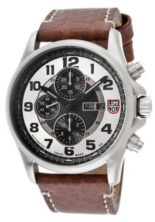 Luminox 1869  Watches,Mens Automatic Chronograph Black & Silver Textured Dial Brown Genuine Leather, Chronograph Luminox Automatic Watches