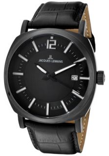 JACQUES LEMANS 1647C  Watches,Mens Lugano Black Dial Black Leather, Casual JACQUES LEMANS Quartz Watches