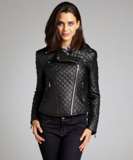 Bcbgeneration Black Quilted Faux Leather Asymmetrical Zip Cropped Moto Jacket (324200101)