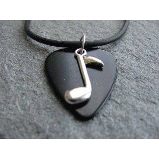 Guitar Pick Necklace with Music Note Charm on Black Fender Pick Unique 