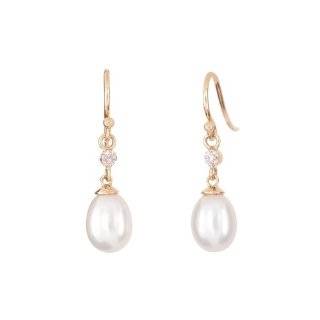 10k Yellow Gold Oval Freshwater Cultured Pearl Diamond Accent Dangle 