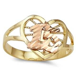 15 Birthday Heart Quinceanera Ring 14k Rose & Yellow Gold Band
