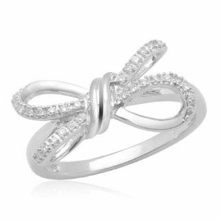  10k White Gold Diamond Bow Ring (1/10 cttw, I J Color, I2 