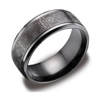 Mens Black Titanium 10mm Comfort Fit Wedding Band Ring with Cathedral 