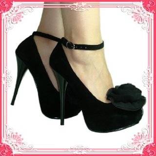   Black Velvet Stiletto Platform Flower Round Toe Pumps (Onyx18) Shoes