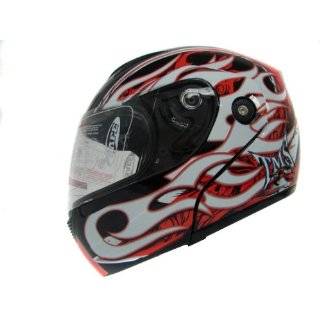  White/red/black Flame Modular Full Face Flip up Motorcycle 