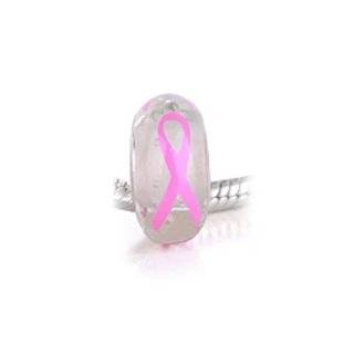 925 Sterling Silver Murano Style Glass Bead   Breast Cancer Awareness 