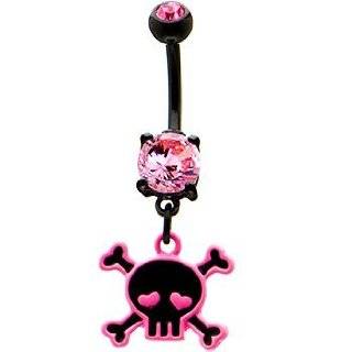  Pink Black Skull and Crossbones Belly Ring Jewelry