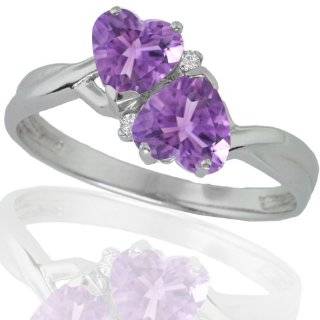 10k White Gold Amethyst and Diamond Heart Ring (.02 cttw, I J Color 